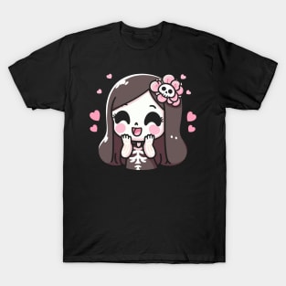 Cute Kawaii Girl in a Skeleton Costume | Kawaii Halloween with Hearts T-Shirt